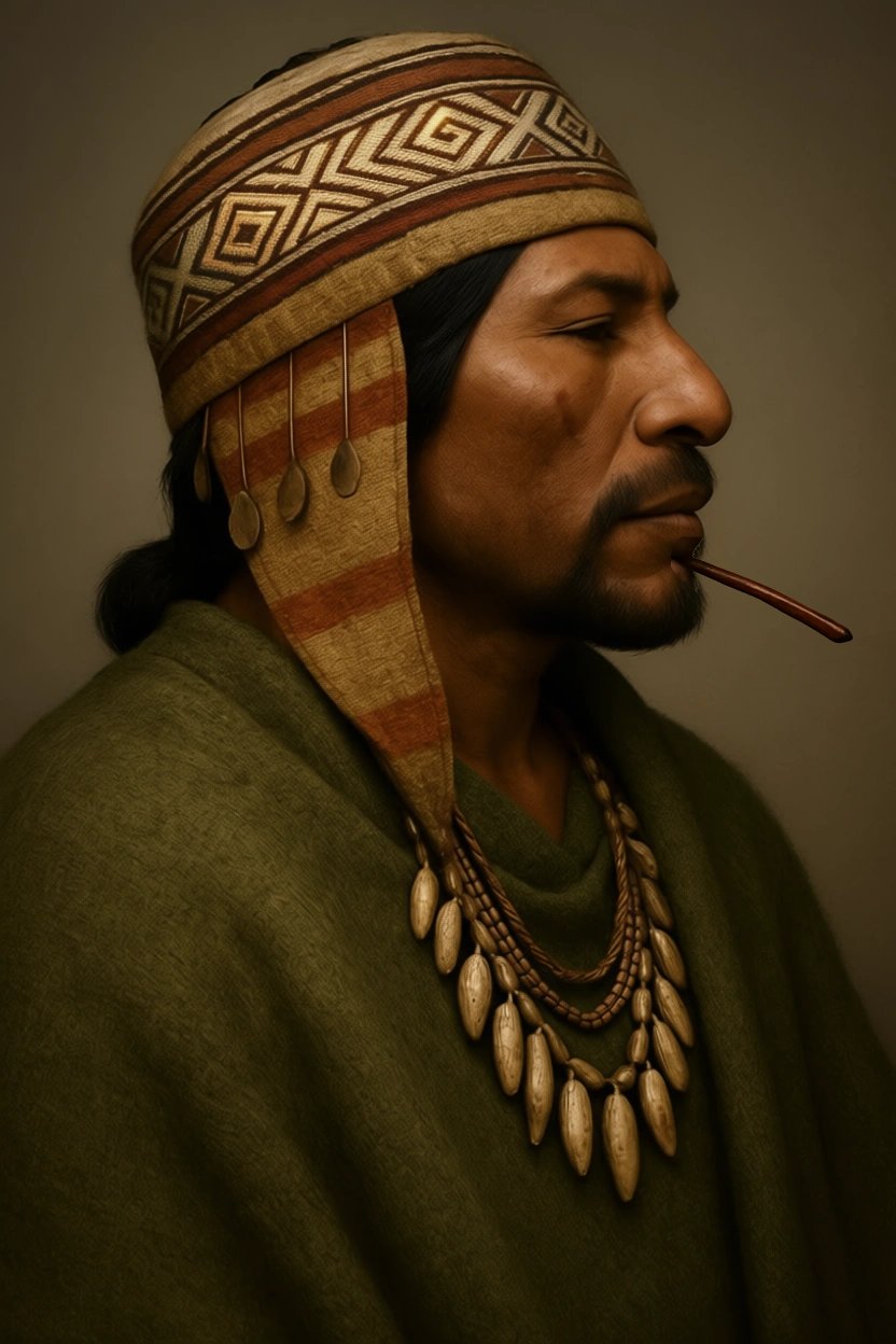 Representación artística del un personaje comechingón basada en descripciones de las crónicas tempranas, generada por herramientas IA de Envato.